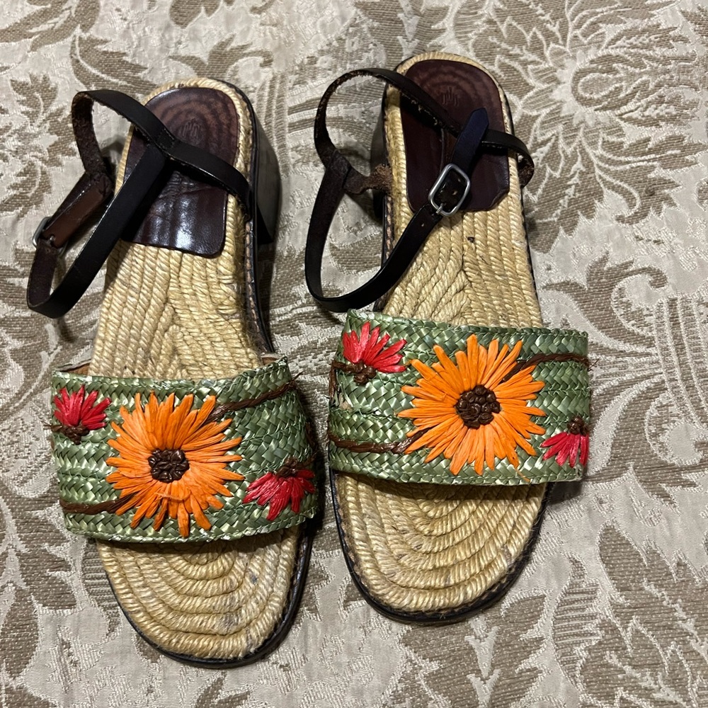 Castaner Floral Woven Sandals - Orange and Red